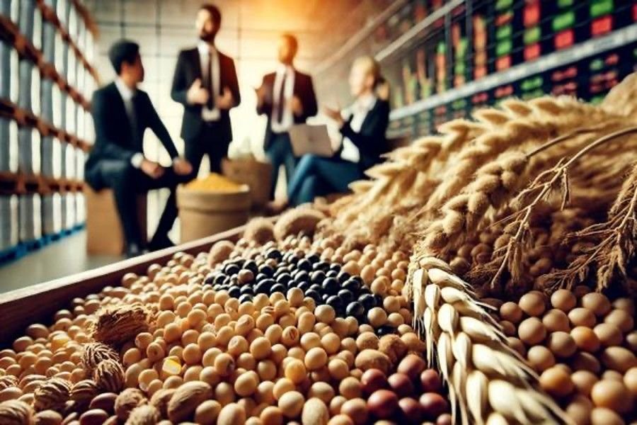 African business executives with commodities in a logistics and trading environment